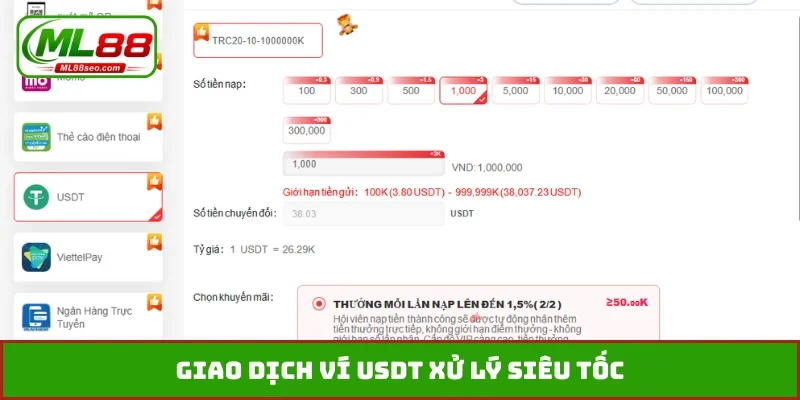 Giao dịch ví USDT xử lý siêu tốc