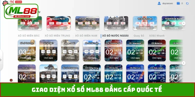 Giao diện xổ số ML88 đẳng cấp quốc tế