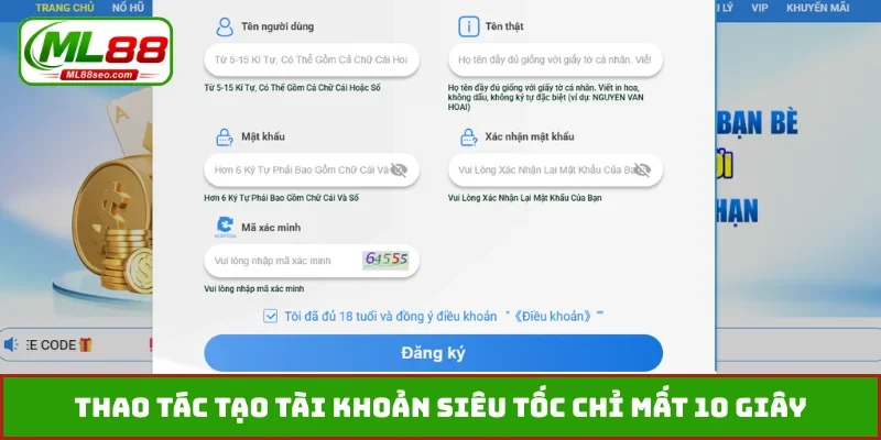 Thao tác tạo tài khoản siêu tốc chỉ mất 10 giây